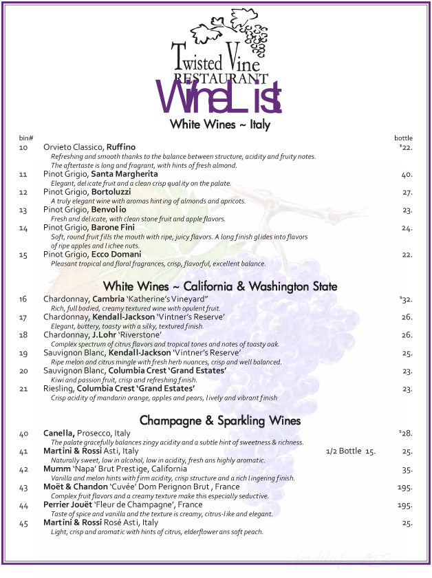 white wine list